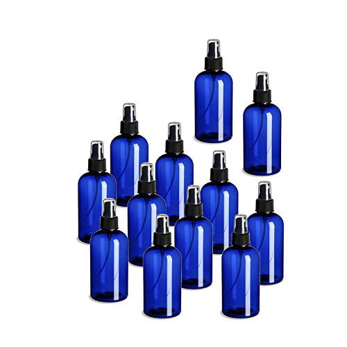 Blue Set of 6 8 Oz Plastic PET Bullet Bottle with Black Fine Mist Sprayer PremiumVials 